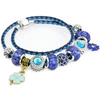 Leather European Bracelet, with Crystal & Zinc Alloy, plated & for woman & enamel & faceted & with rhinestone &  