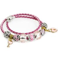 Leather European Bracelet, with Crystal & Zinc Alloy, plated & for woman & enamel & faceted & with rhinestone &  