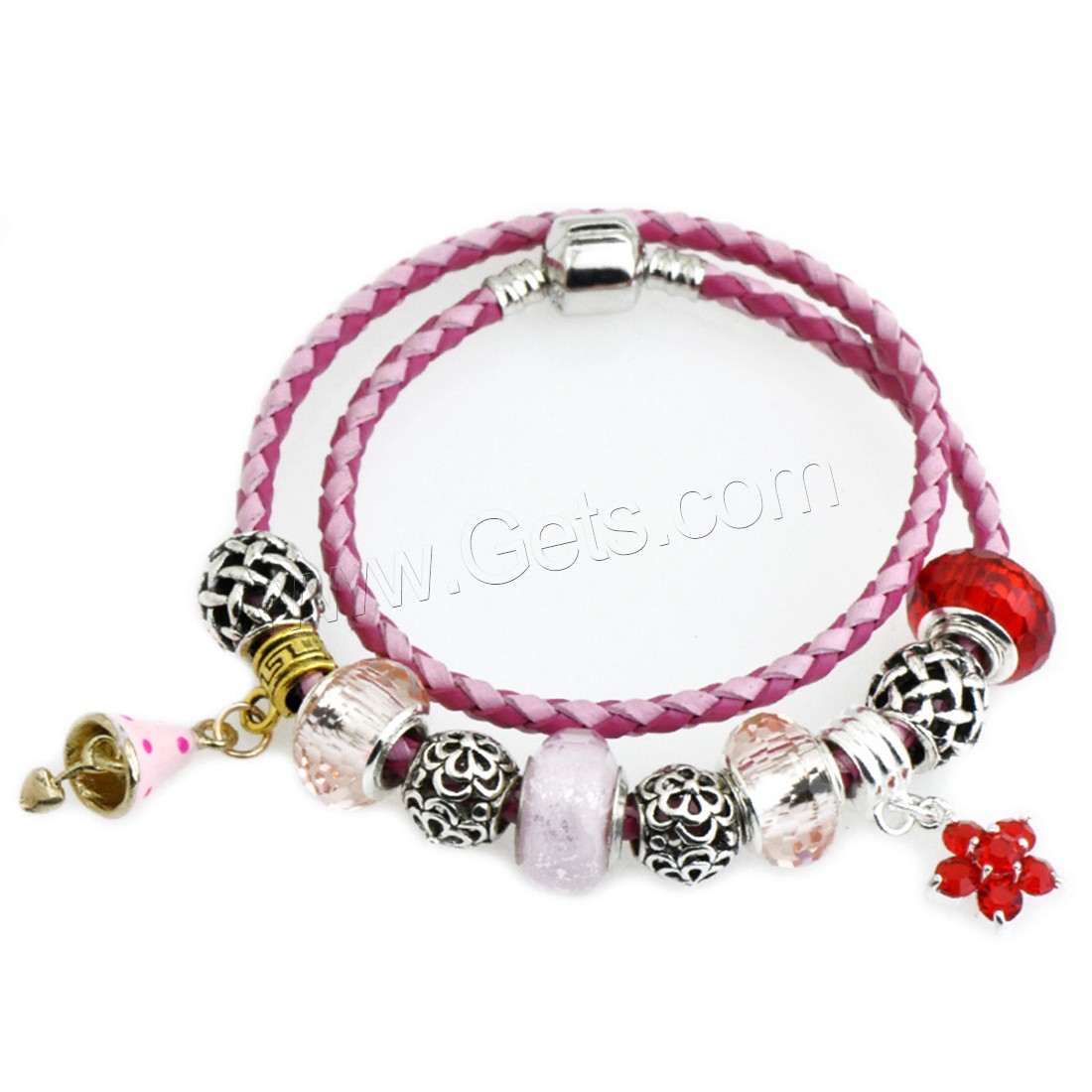 Leather European Bracelet, with Crystal & Plastic Pearl & Zinc Alloy, plated, different length for choice & radiation protection & for woman & enamel & faceted & 2-strand, Sold By Strand