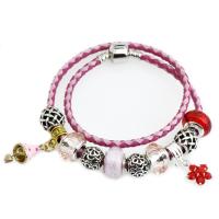 Leather European Bracelet, with Crystal & Plastic Pearl & Zinc Alloy, plated & radiation protection & for woman & enamel & faceted &  