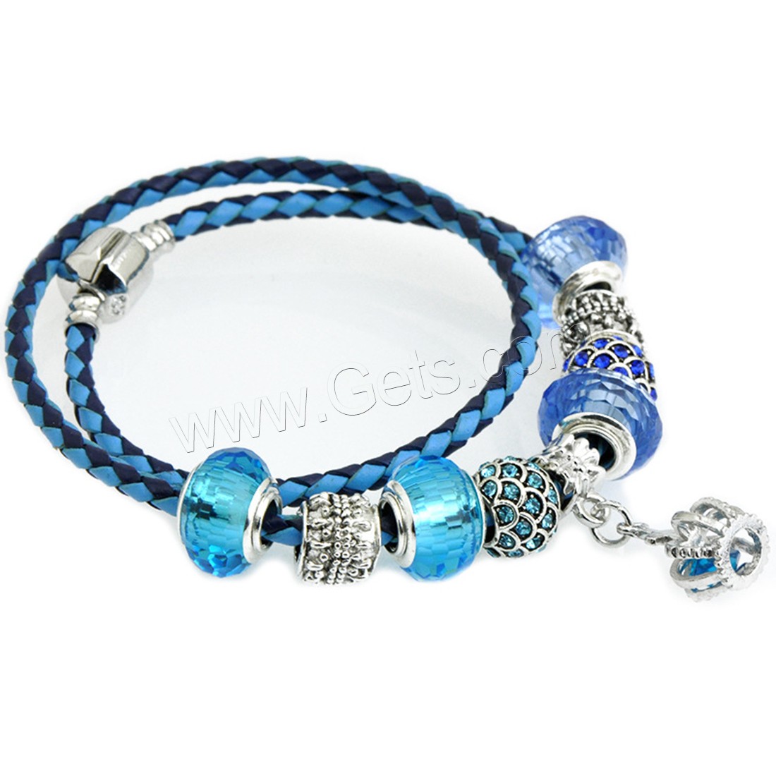 Leather European Bracelet, with Crystal & Zinc Alloy, plated, different length for choice & radiation protection & for woman & enamel & faceted & with rhinestone & 2-strand, Sold By Strand