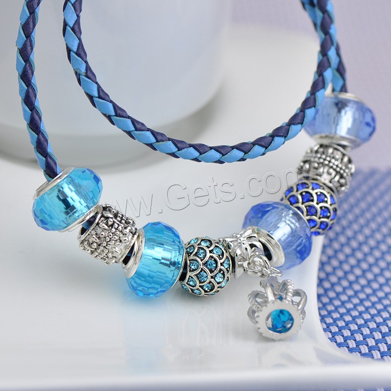 Leather European Bracelet, with Crystal & Zinc Alloy, plated, different length for choice & radiation protection & for woman & enamel & faceted & with rhinestone & 2-strand, Sold By Strand