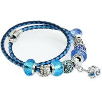 Leather European Bracelet, with Crystal & Zinc Alloy, plated & radiation protection & for woman & enamel & faceted & with rhinestone &  