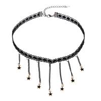 Fashion Choker Necklace, Lace, with Zinc Alloy, iron lobster clasp, with 5cm extender chain, Star, gold color plated, for woman & enamel, black, 300mm Approx 11.5 Inch 