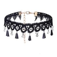 Fashion Choker Necklace, Lace, with Crystal & Zinc Alloy, iron lobster clasp, with 5cm extender chain, plated, for woman & faceted, black, 300mm Approx 11.5 Inch 