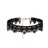 Fashion Choker Necklace, Lace, with Resin & Zinc Alloy, iron lobster clasp, with 5cm extender chain, plated, for woman & with rhinestone, black, 300mm Approx 11.5 Inch 
