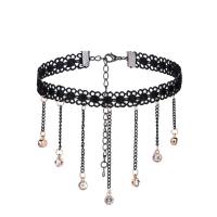 Fashion Choker Necklace, Lace, with Crystal & Zinc Alloy, iron lobster clasp, with 5cm extender chain, plated, for woman & with rhinestone, 60mm Approx 11.5 Inch 