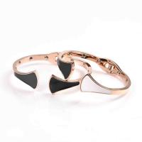 Stainless Steel Cuff Bangle, rose gold color plated, with spring & enamel Inner Approx 53mm 