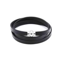 PU Leather Bracelet, with Stainless Steel, for man & , black, 8mm Approx 21 Inch 