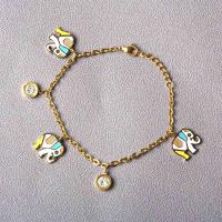 Stainless Steel Charm Bracelet, Elephant, gold color plated, oval chain & for woman & enamel & with rhinestone Approx 8 Inch 
