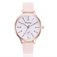 Women Wrist Watch, PU Leather, with zinc alloy dial & Glass, Flat Round, gold color plated, for woman Approx 8.5 Inch 