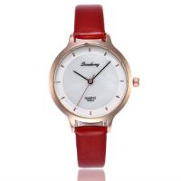 Women Wrist Watch, PU Leather, with zinc alloy dial & Glass, Flat Round, gold color plated, adjustable & for woman Approx 8.5 Inch 