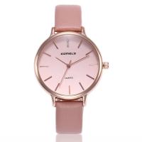 Women Wrist Watch, PU Leather, with zinc alloy dial & Glass, Flat Round, gold color plated, adjustable & for woman Approx 9 Inch 