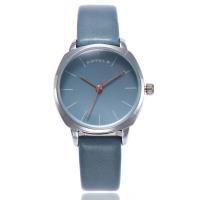 Women Wrist Watch, PU Leather, with zinc alloy dial & Glass, Flat Round, platinum color plated, adjustable & for woman Approx 8.5 Inch 