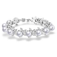 Cultured Freshwater Pearl Brass Bracelet, with Freshwater Pearl, platinum plated, for woman & with cubic zirconia, nickel, lead & cadmium free, 180mm Approx 7 Inch 