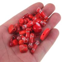 Silberdruck Acrylperlen, Acryl, gemischt, rot, 8-30mm, Bohrung:ca. 1mm, 100G/Tasche, verkauft von Tasche