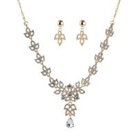 Rhinestone Zinc Alloy Jewelry Set, earring & necklace, with iron chain, stainless steel post pin, with 5cm extender chain, gold color plated, valentino chain & for woman & with rhinestone, lead & cadmium free, 31mm Approx 19.5 Inch 