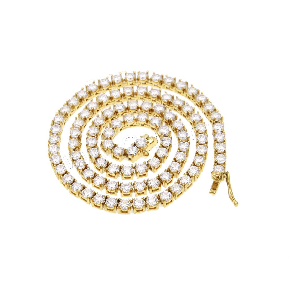 Halskette, Edelstahl, goldfarben plattiert, unterschiedliche Länge der Wahl & unisex & mit kubischem Zirkonia, 4mm, verkauft von Strang