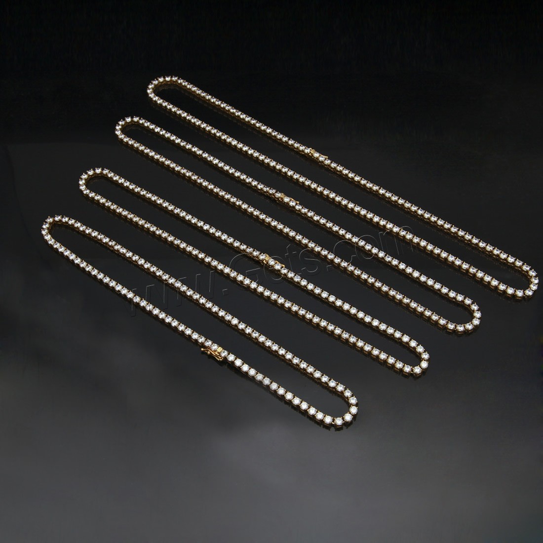 collier de chaîne en inox , acier inoxydable, Placage de couleur d'or, longueur différente pour le choix & unisexe & avec zircone cubique, 4mm, Vendu par brin