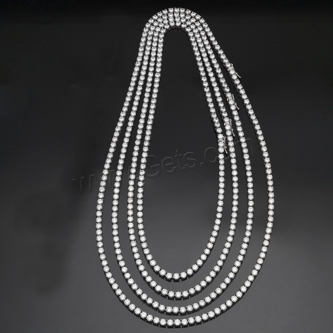 Stainless Steel Chain Necklace, different length for choice & Unisex & with cubic zirconia, original color, 4mm, Sold By Strand