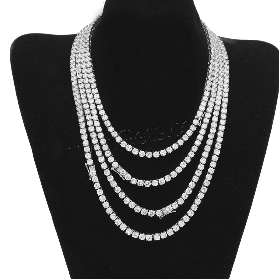 Stainless Steel Chain Necklace, different length for choice & Unisex & with cubic zirconia, original color, 5mm, Sold By Strand