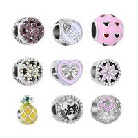 Zinc Alloy European Beads, silver color plated & without troll & enamel & with rhinestone & hollow, 10-14mm Approx 4.5mm 