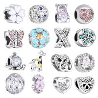 Zinc Alloy European Beads, silver color plated & without troll & enamel & with rhinestone & hollow, 9-10x12-14mm Approx 4.5mm 