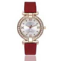 Women Wrist Watch, PU Leather, with zinc alloy dial & Glass, Flat Round, gold color plated, adjustable & for woman & with rhinestone Approx 9.5 Inch 