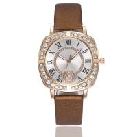 Women Wrist Watch, PU Leather, with zinc alloy dial & Glass, Square, gold color plated, adjustable & for woman & with rhinestone Approx 10.5 Inch 