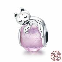 Thailand Sterling Silver European Bead, with Crystal, Cat, without troll & faceted Approx 4.5-5mm 