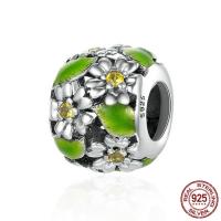 Cubic Zirconia Thailand Sterling Silver European Beads, Flower, without troll & enamel & with cubic zirconia & hollow Approx 4.5-5mm 