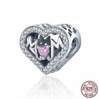 Thailand Sterling Silver European Bead, Heart, word mom, Mother Day Jewelry & without troll & with cubic zirconia & hollow Approx 4.5-5mm 
