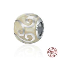 Enamel Sterling Silver European Beads, 925 Sterling Silver, Rondelle, platinum plated, without troll Approx 4.5-5mm 