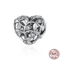 Cubic Zirconia Thailand Sterling Silver European Beads, Heart, without troll & with cubic zirconia & hollow Approx 4.5-5mm 