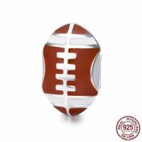 Enamel Sterling Silver European Beads, 925 Sterling Silver, Rugby Ball, platinum plated, without troll 