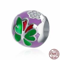 Enamel Sterling Silver European Beads, 925 Sterling Silver, Drum, platinum plated, without troll & with cubic zirconia 