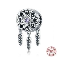 Thailand Sterling Silver European Pendant, Dream Catcher, without troll & with cubic zirconia 