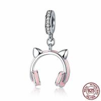 Thailand Sterling Silver European Pendant, Headphone, without troll & enamel & with cubic zirconia 