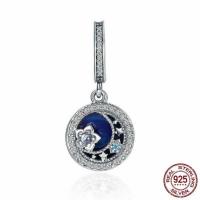 Thailand Sterling Silver European Pendant, Flat Round, without troll & enamel & with cubic zirconia 