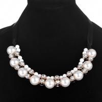 Zinklegierung Halskette, mit ABS-Kunststoff-Perlen & Satinband, goldfarben plattiert, für Frau & mit Strass, frei von Blei & Kadmium, 20mm, Länge:ca. 19.5 ZollInch, verkauft von Strang