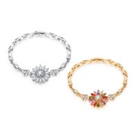 Cubic Zirconia Brass Bracelets, Flower, plated, for woman & with cubic zirconia Approx 7.5 Inch 