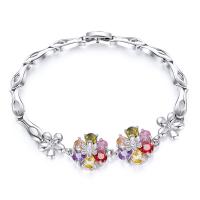 Cubic Zirconia Brass Bracelets, Flower, platinum plated, for woman & with cubic zirconia Approx 7.5 Inch 