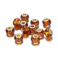 Art und Weise Lampwork European Beads, Trommel, silberfarben plattiert, einzelne Eisenkern ohne troll & glänzend, 9x14mm, Bohrung:ca. 4.8mm, verkauft von PC