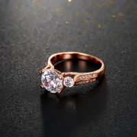Кубическое цирконовое латунное кольцо, Латунь, плакирование настоящим розовым золотом, разный размер для выбора & Женский & с кубическим цирконием продается PC