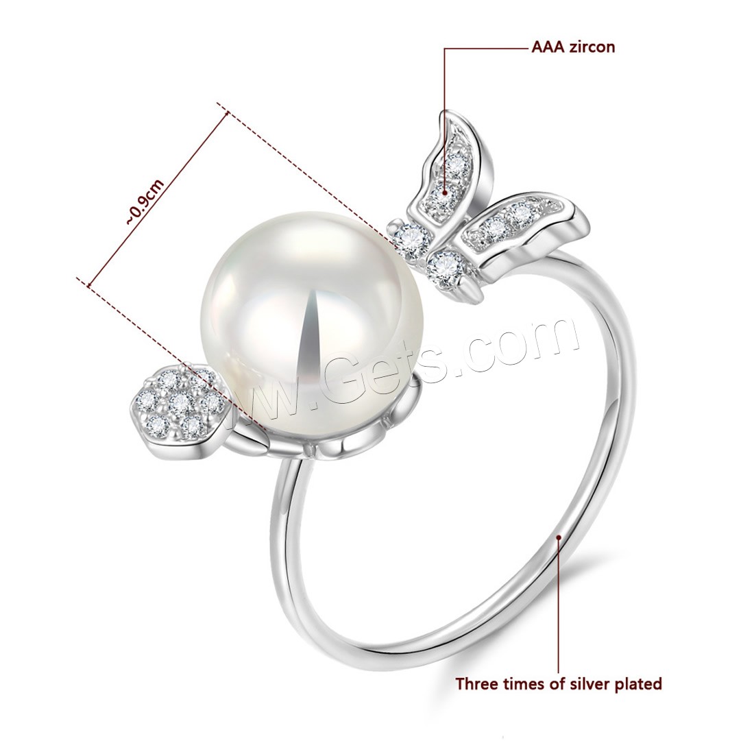 metal Anillo de dedo Cuff, con Perlas de vidrio, chapado en platina real, diverso tamaño para la opción & micro arcilla de zirconia cúbica & para mujer, 9mm, Vendido por UD
