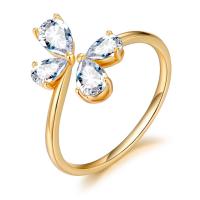 Кубическое цирконовое латунное кольцо, Латунь, плакированный настоящим золотом, разный размер для выбора & Женский & с кубическим цирконием продается PC