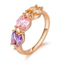 Cubic Zircon Brass Finger Ring, real rose gold plated & for woman & with cubic zirconia, 21mm 