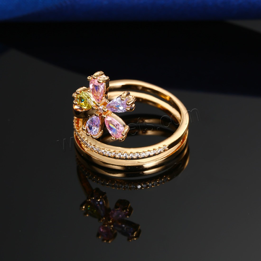 Zirkonia Messing Finger Ring, Blume, vergoldet, verschiedene Größen vorhanden & für Frau & mit kubischem Zirkonia, 13mm, verkauft von PC