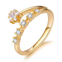 Cubic Zircon Brass Finger Ring, real gold plated & for woman & with cubic zirconia, 16mm 