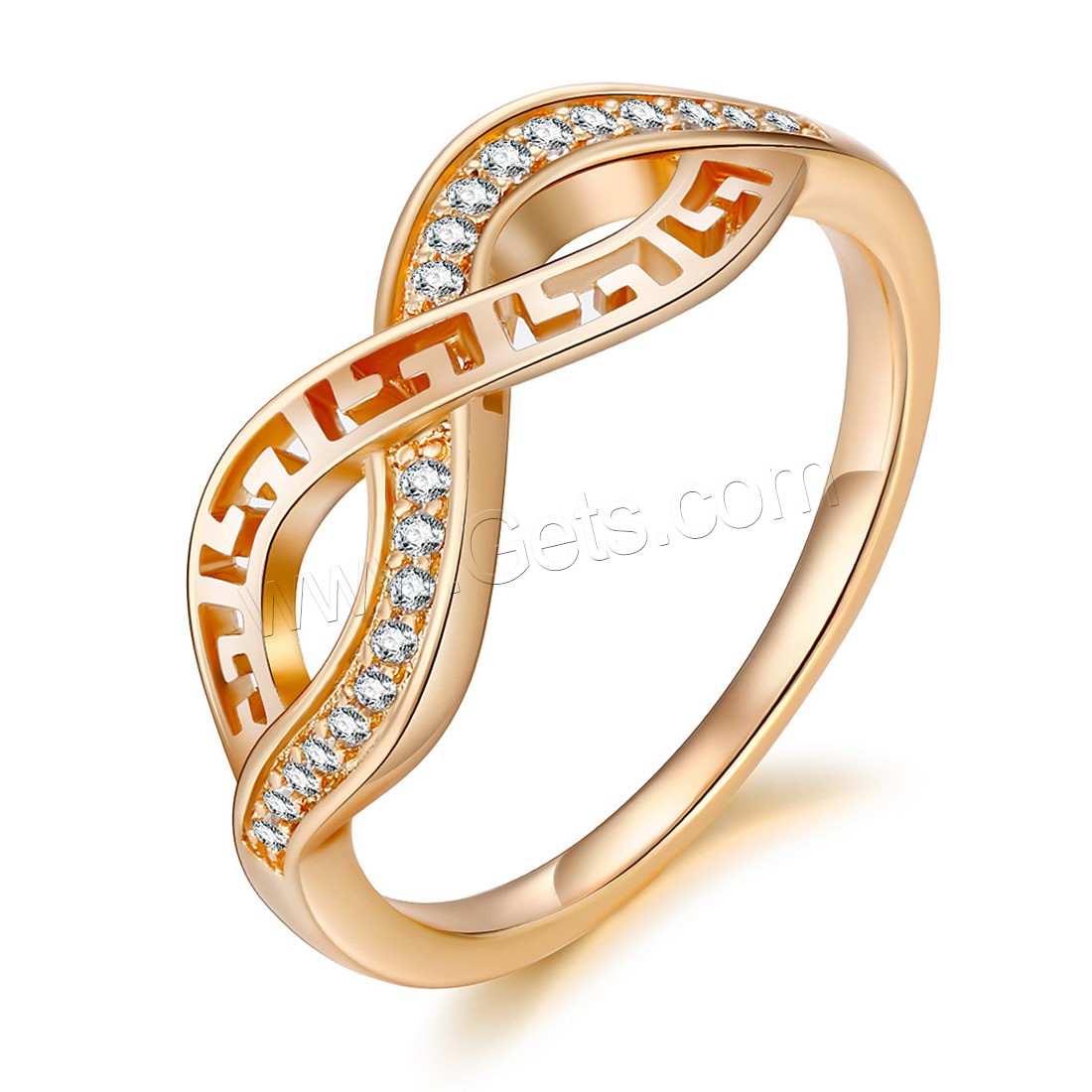 Cubic Zirconia Micro Pave Brass Finger Ring, Infinity, 18K rose gold plated, different size for choice & micro pave cubic zirconia & for woman, 7mm, Sold By PC